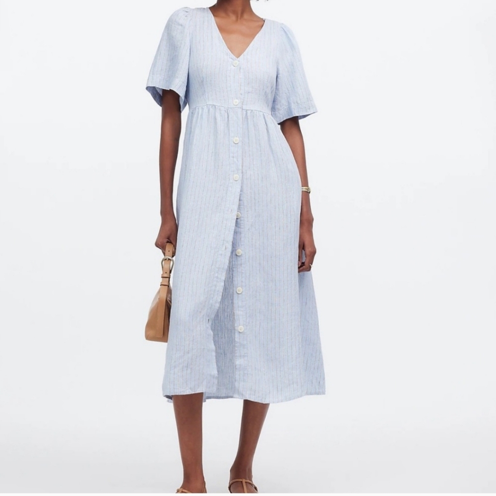 Madewell Cassie Button-Front Midi Dress in Linen